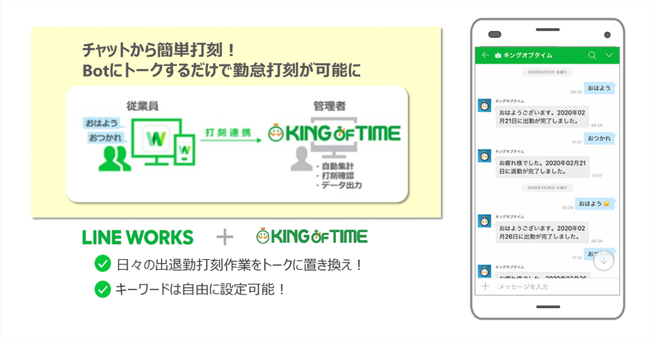 勤怠管理など様々なシステムとLINE WORKSを連携可能